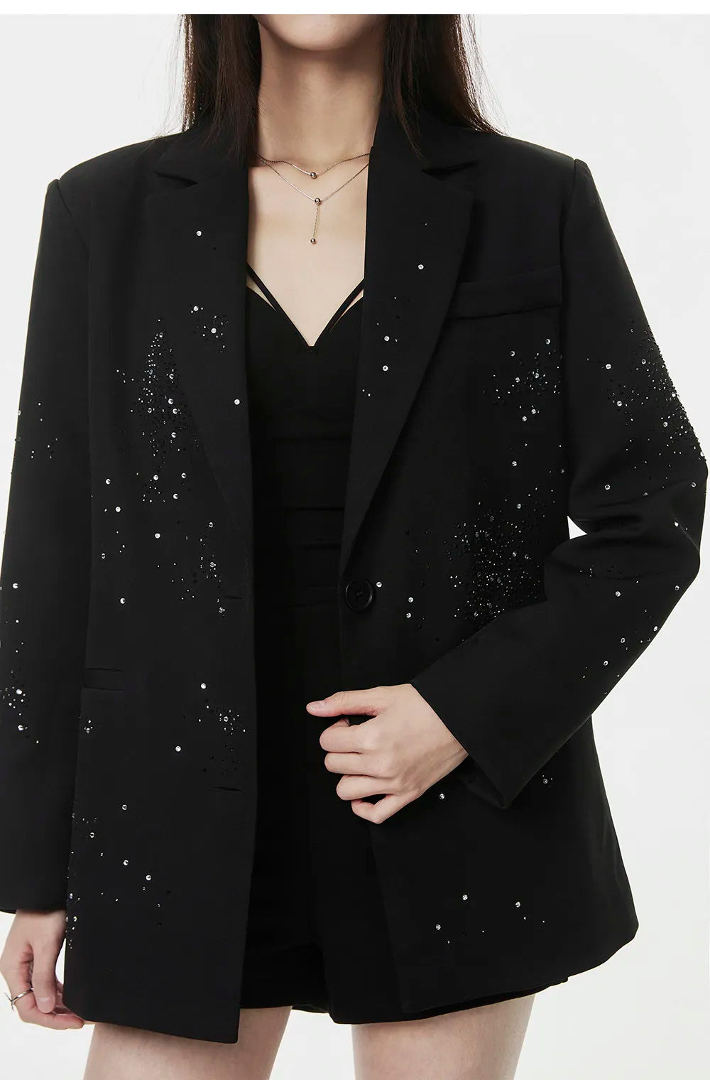 Women's Rhinestone Blazer Long Sleeve Suit Jacket Designer Loose Fit Office Casual Sparkly Blazer Fashion Outerwear Coat