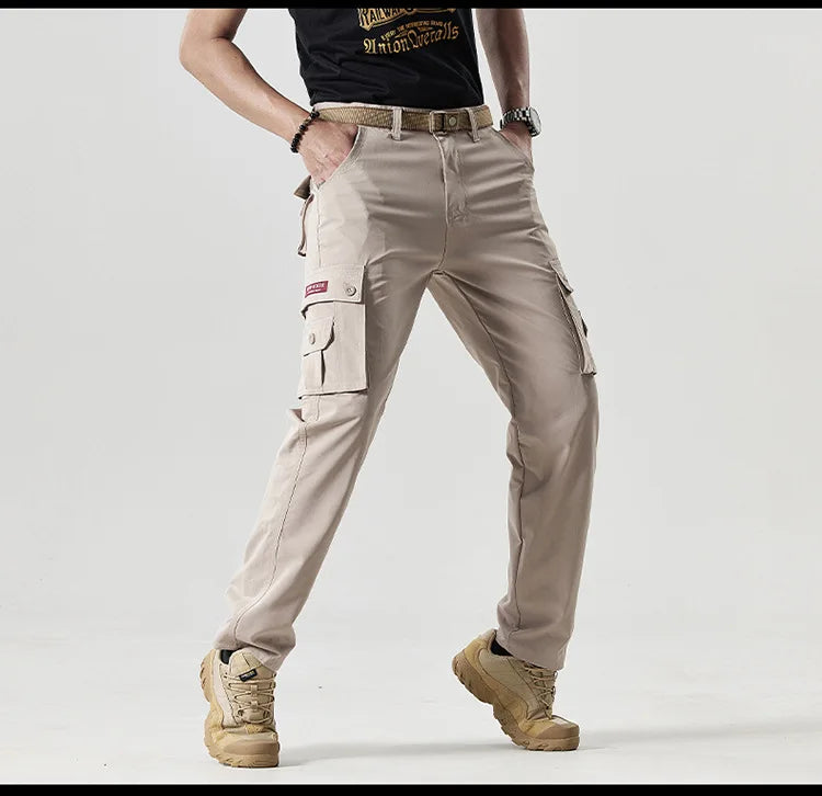 Autumn Work Pants Men Multi-pockets Cargo Trousers Casual Wear-resistant Workwear Spring Straight Pant Outdoor Hiking Trousers