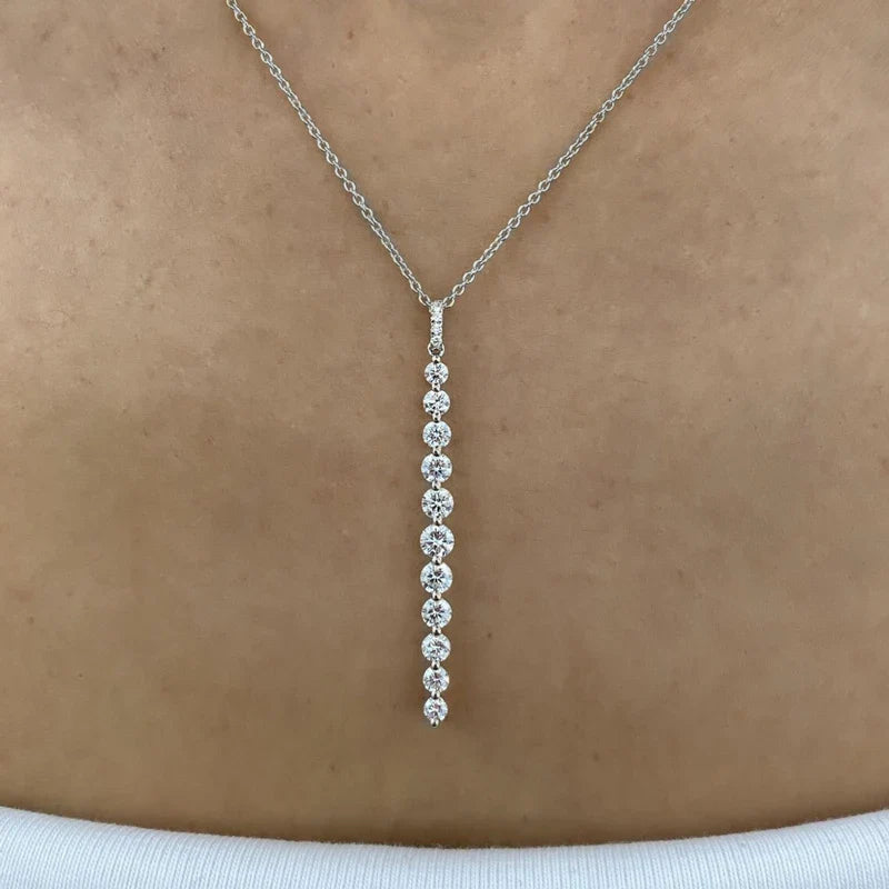 Sparkling 11-Stones Moissanite Diamond Necklace  for Women 14K Gold Filled Long Drop Pendant Necklace Glamour Jewelry Gift