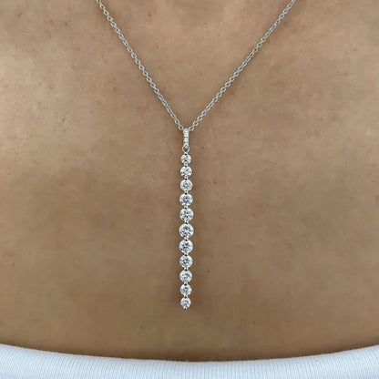 Sparkling 11-Stones Moissanite Diamond Necklace  for Women 14K Gold Filled Long Drop Pendant Necklace Glamour Jewelry Gift