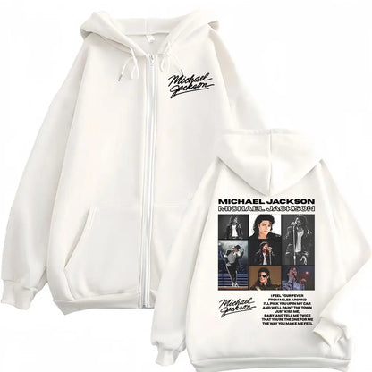 King of Pop Michael Jackson Tour Zipper Hoodies Men's Fashion High Street Jacket Sweatshirts Casual Oversized Zip Up Pullovers