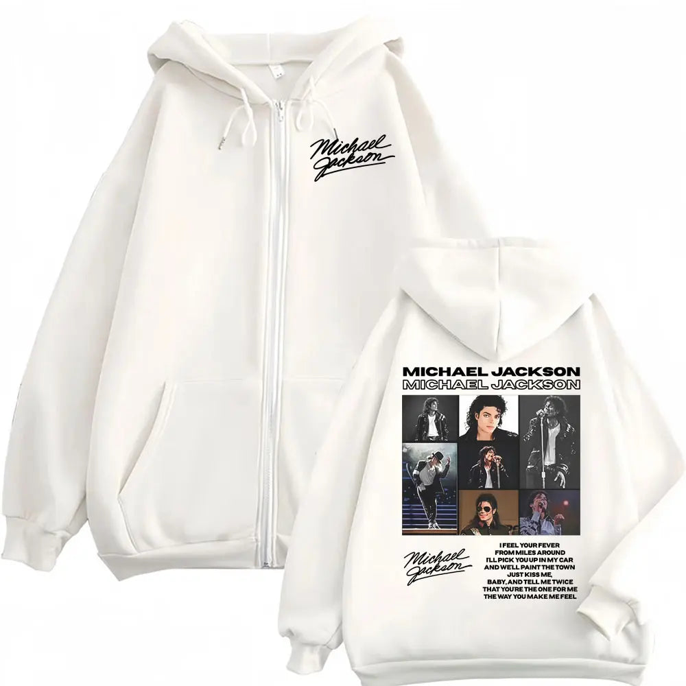 King of Pop Michael Jackson Tour Zipper Hoodies Men's Fashion High Street Jacket Sweatshirts Casual Oversized Zip Up Pullovers
