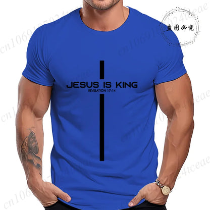 T Shirt for Men Jesus Is King Print Graphic T Shirts Unisex Harajuku Fashion Casual Street Short Sleeve Tee Jesus Is King Tops