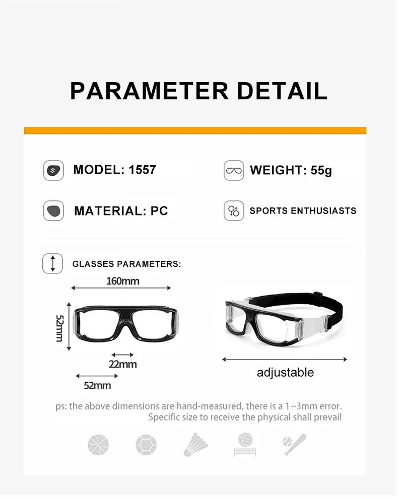 Basketball Eyewear Goggles Customizable Myopia Anti-blue Light Sports Glasses Frames Adjustable Soccer Goggles Frame 1577