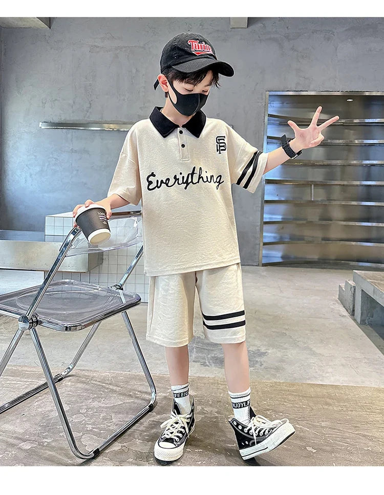 Kids Luxury Clothing Cotton Pique Fabric T-shirt Shorts Summer Outfit Set for Tweens Boys High Quality Polo Suit Child 5-14 Y