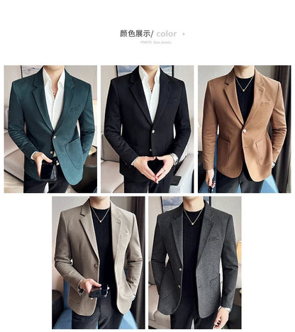 Autumn  Winter New Fine Striped Woolen Suit Jacket Men Casual Business Slim Fit Party Dress Formal Wedding Fashion Suit Coat