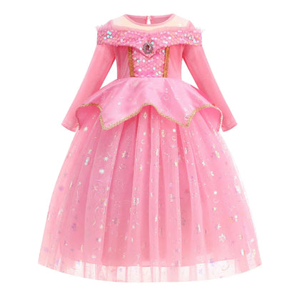Sleeping Beauty Dress For Girls Pink Princess Costume Halloween Carnival Party Aurora Outfits Kids Birthday Surprise Gift