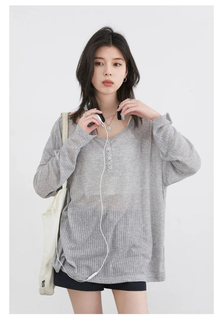 Women T-Shirts Casual Loose New Slightly Transparent O Neck Female Top Thin Sun Protection Tees Spring Summer 2025