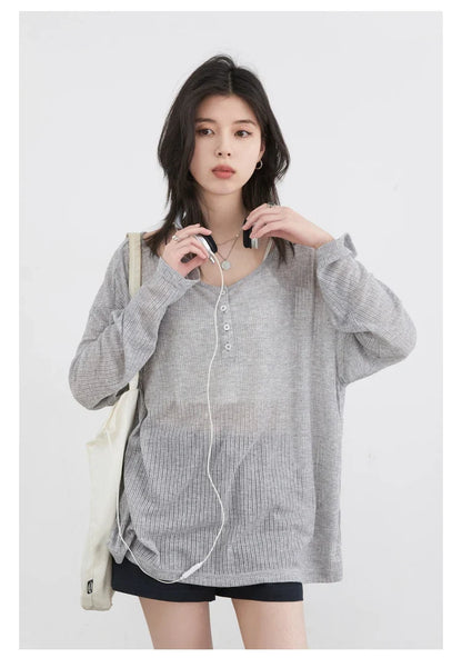 Women T-Shirts Casual Loose New Slightly Transparent O Neck Female Top Thin Sun Protection Tees Spring Summer 2025