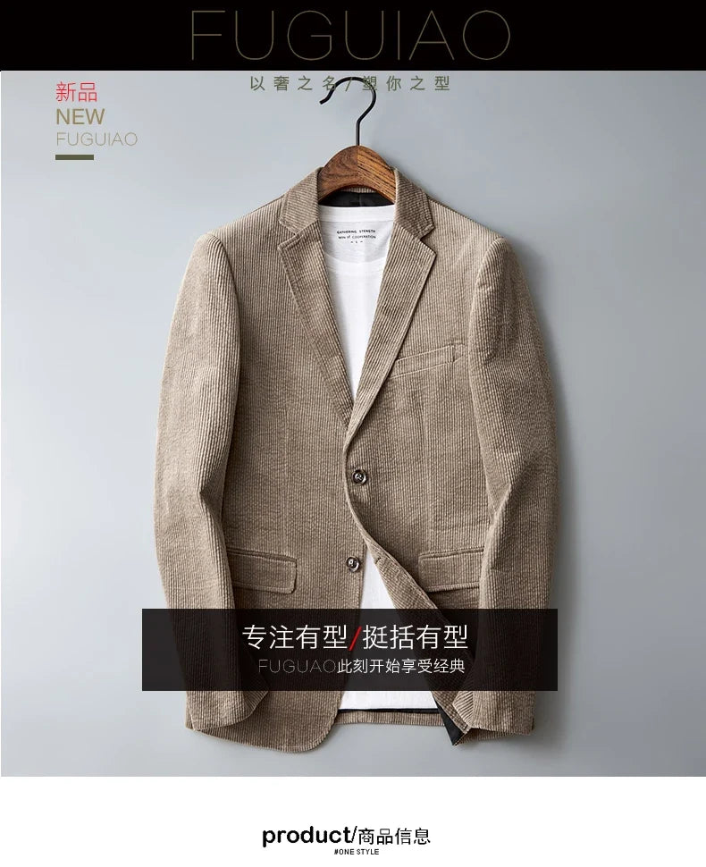 Autumn Winter 2025 New Korean Version of Fashion Handsome Men Young Slim Casual Corduroy Suit Cotton Corduroy Suit Jacket  M-4XL