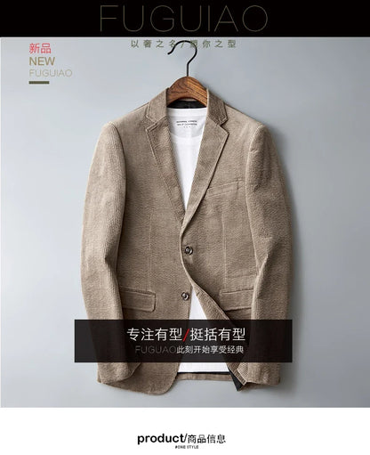 Autumn Winter 2025 New Korean Version of Fashion Handsome Men Young Slim Casual Corduroy Suit Cotton Corduroy Suit Jacket  M-4XL