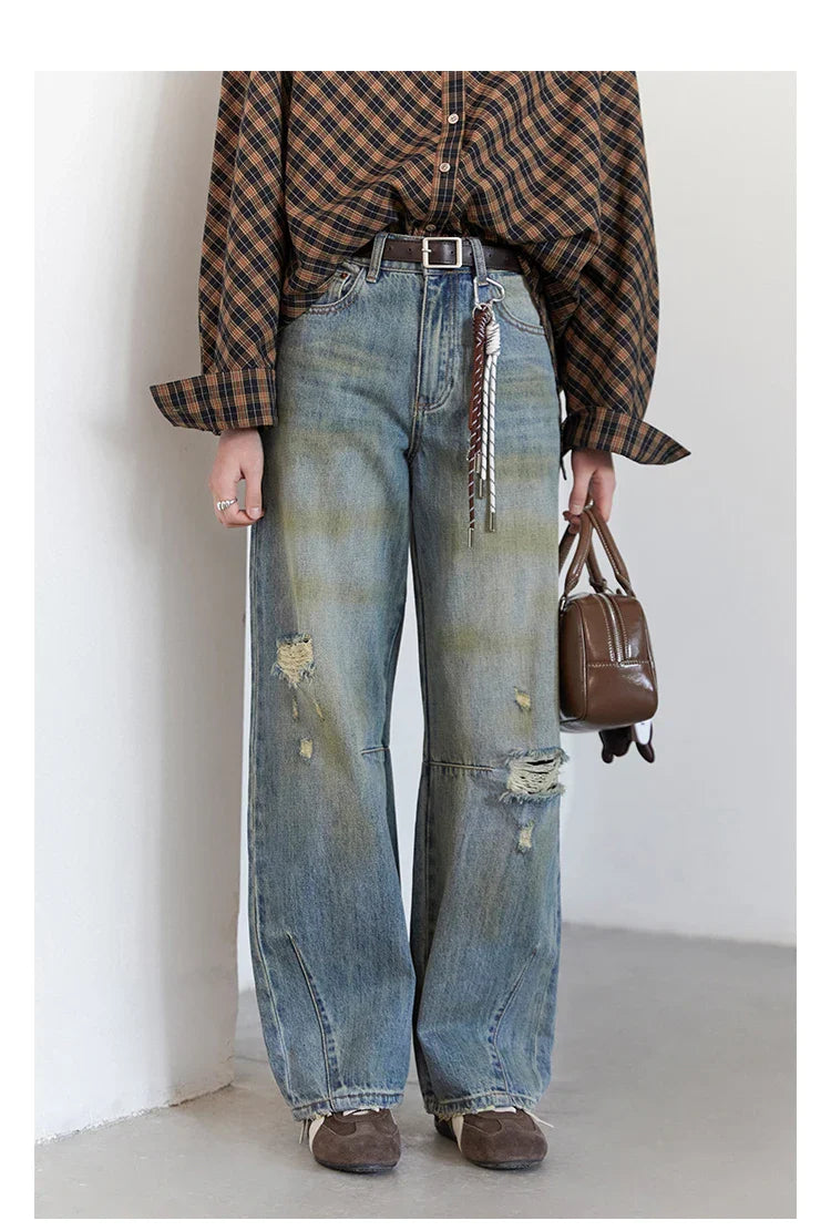Retro Women's Jeans Loose Casual  New High Waisted Wide Legs Denim Pant Female Trousers Spring Autumn 2025