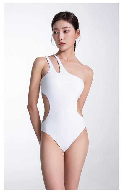 One Piece Swimsuit Women Solid Bathing Suit Bodysuit Push Up Swimsuit Monokini Beachwear One-shoulder Swimwear Tankini