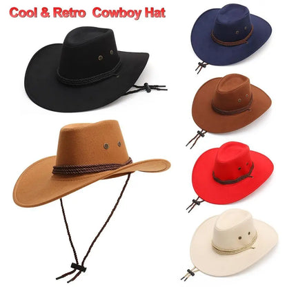 Fashion Western Style Western Cowboy Hat Ethnic Style Large Brim Felt Fedora Hats Jazz Hat Unisex