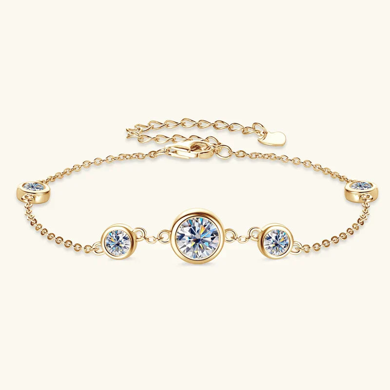2024 New 18k Gold Plated Bracelet 925 Silver Chain 2mm D Color Bezel Moissanite Bracelets Fashion Women's Jewelry Gifts