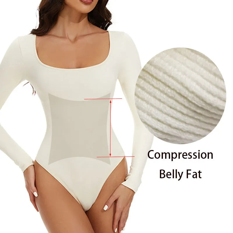 Open Crotch Big U Neck Seamless Bodysuit Long Sleeve Spandex Elastic Body Suit Shapewear Tummy Control Waist Shapers