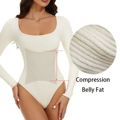 Open Crotch Big U Neck Seamless Bodysuit Long Sleeve Spandex Elastic Body Suit Shapewear Tummy Control Waist Shapers