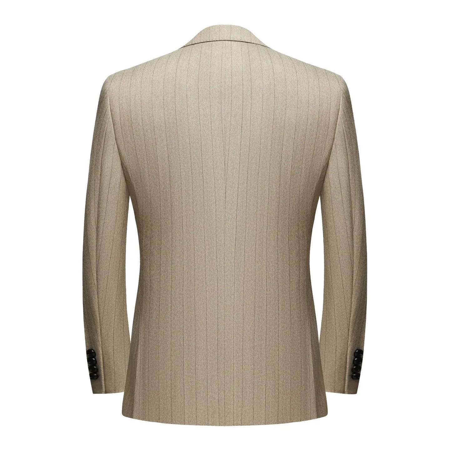Apricot Men's Striped Three-piece Suit, Featuring A Jacket and Vest Paired with Pants—perfect for Weddings, Parties, or Office.