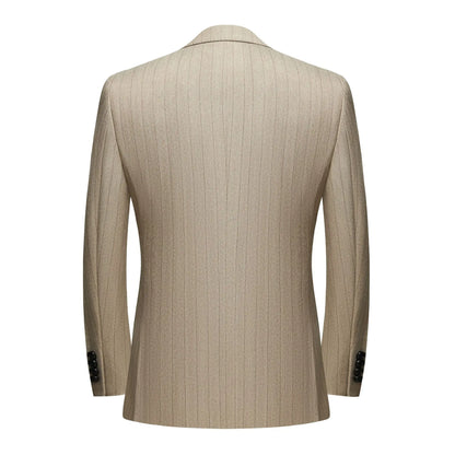 Apricot Men's Striped Three-piece Suit, Featuring A Jacket and Vest Paired with Pants—perfect for Weddings, Parties, or Office.