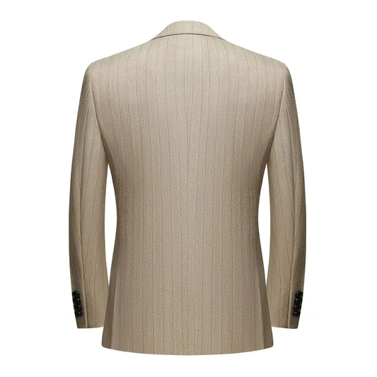 Apricot Men's Striped Three-piece Suit, Featuring A Jacket and Vest Paired with Pants—perfect for Weddings, Parties, or Office.