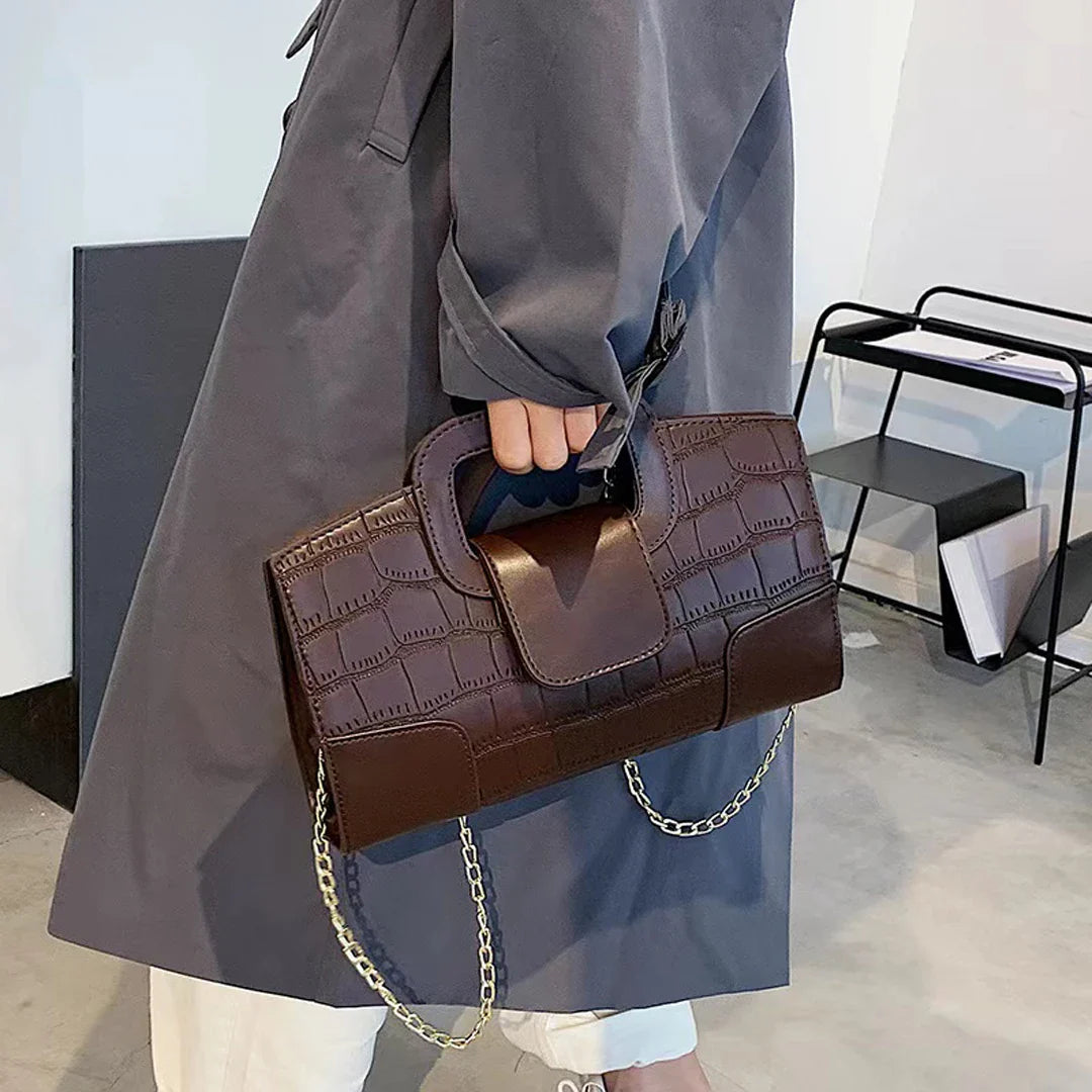 2025 New Crocodile Grain PU Leather Handbag for Women Vintage Large Capacity Evening Bag Simple Elegant Party Clutch Bag Shoulde