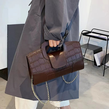 2025 New Crocodile Grain PU Leather Handbag for Women Vintage Large Capacity Evening Bag Simple Elegant Party Clutch Bag Shoulde