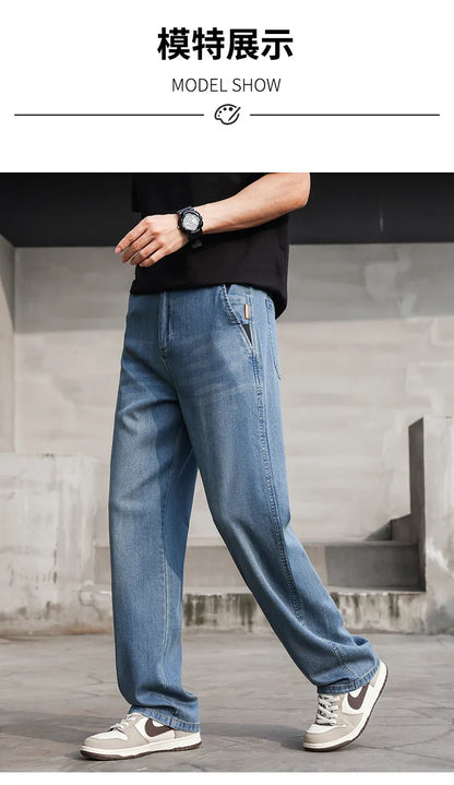 Thin Light Men's Summer Jeans Straight Fit Lyocell Denim Pants Male Elastic Elegant Casual New Style Stretch Relaxed Fit Telaxed