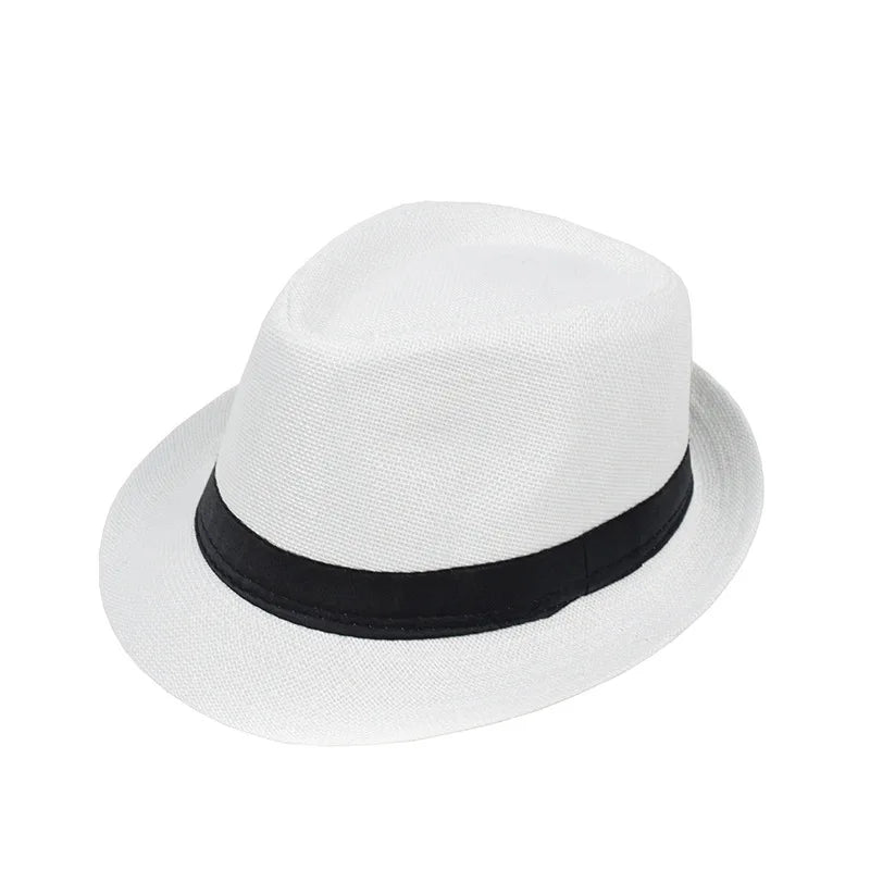 Jazz Hat British Style Linen Solid Color Hat for Men and Women Rolled Brim Couple Style Sun Hat Paper Straw Hat