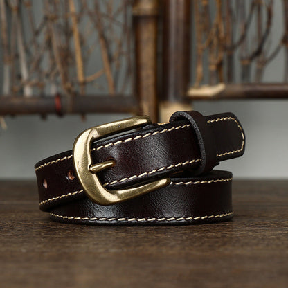 2.4CM Ladies Pure Cowhide High Quality Genuine Leather Thin Belts for Women Copper Buckle Jeans Cowboy Korean Version Female