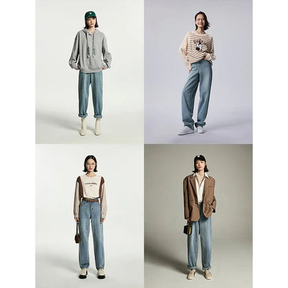 Women Jeans 2023 Autumn High Waist Straight Loose Trousers Fashion Casual Versatile Simple Basic Light Blue Pants
