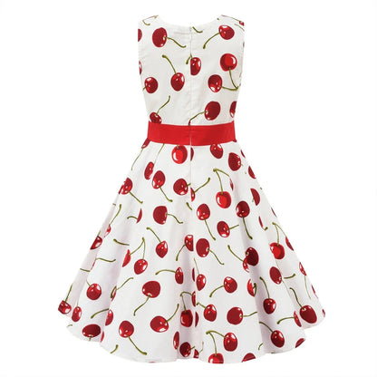 LPATTERN Girls' Vintage Rockabilly Dress Party Retro Polka Dot Floral Pattern A-line Dresses Pleated Skirt Knee-Length for 4-10Y
