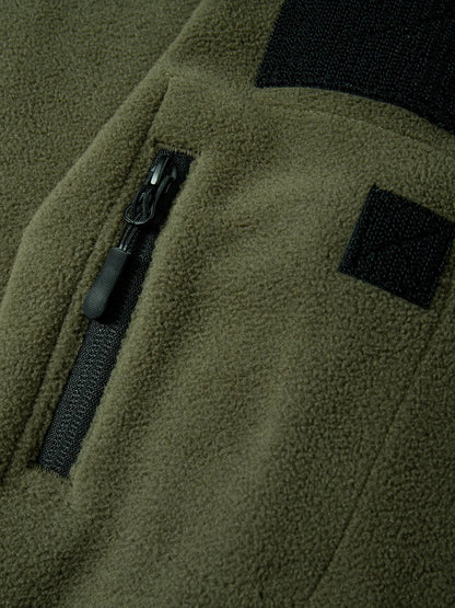 Men's Hiking Tactical Fleece Full Zip Hooded Jacket Multi-Zipper Pockets Design Autumn Winter Warm Outdoor Sports Coat for Men