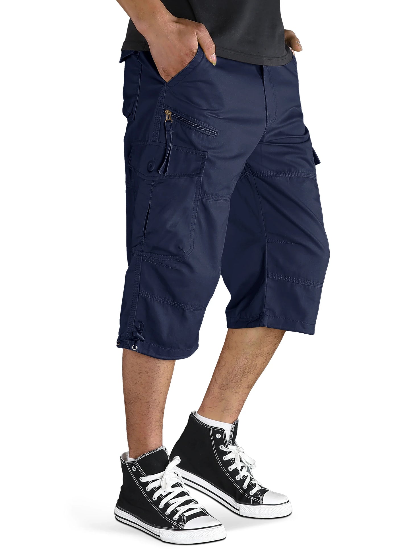 Below Knee Length 3/4 Long Shorts Men's Outdoor Capri Pants Multi Pocket Summer Twill Work Cargo Pants Man