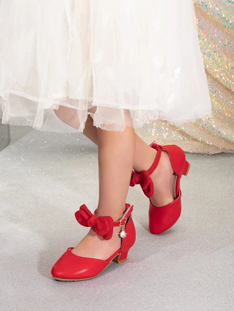 New Children High Heels Ankle-strap Bowknot Girl Princess Dress Sandals Sweet Wedding Party Versatile Kids Fashion Catwalk Shoes