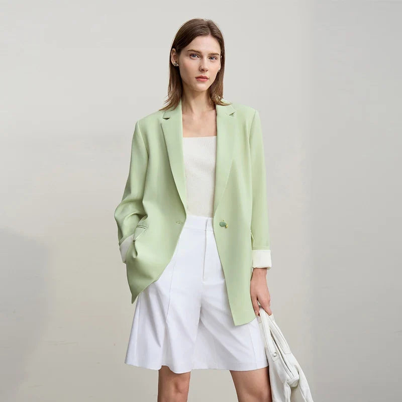 Women's Jacket 2026 Autumn New Commuter Button Shoulder Pad Suit Loose Anti-wrinkle Medium And Long Blazer Top 12611021