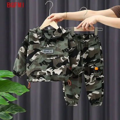 Spring Autumn Children Clothing Camouflage Sportswear Hooded Coat + Pants Two-piece Suit Wears for Kids Boy Top and Bottom Set