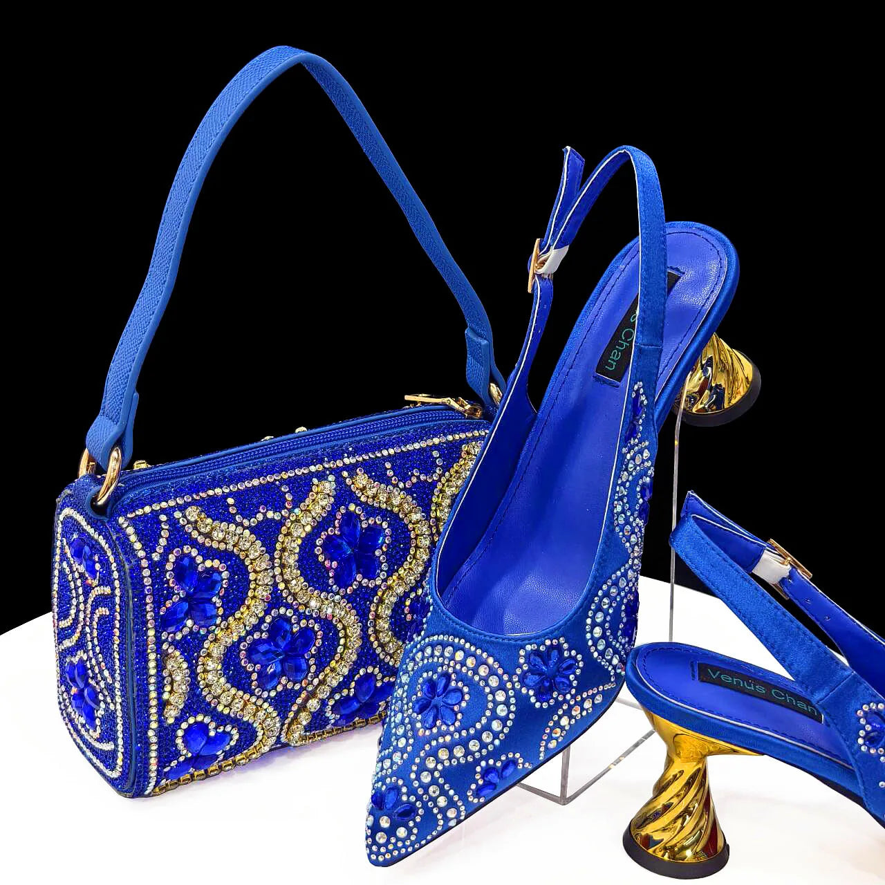2024 Elegant Rhinestone Pointed-Toe Pumps With Matching Bag Set Large Capacity Bag for Women's Party High Heels