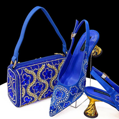 2024 Elegant Rhinestone Pointed-Toe Pumps With Matching Bag Set Large Capacity Bag for Women's Party High Heels