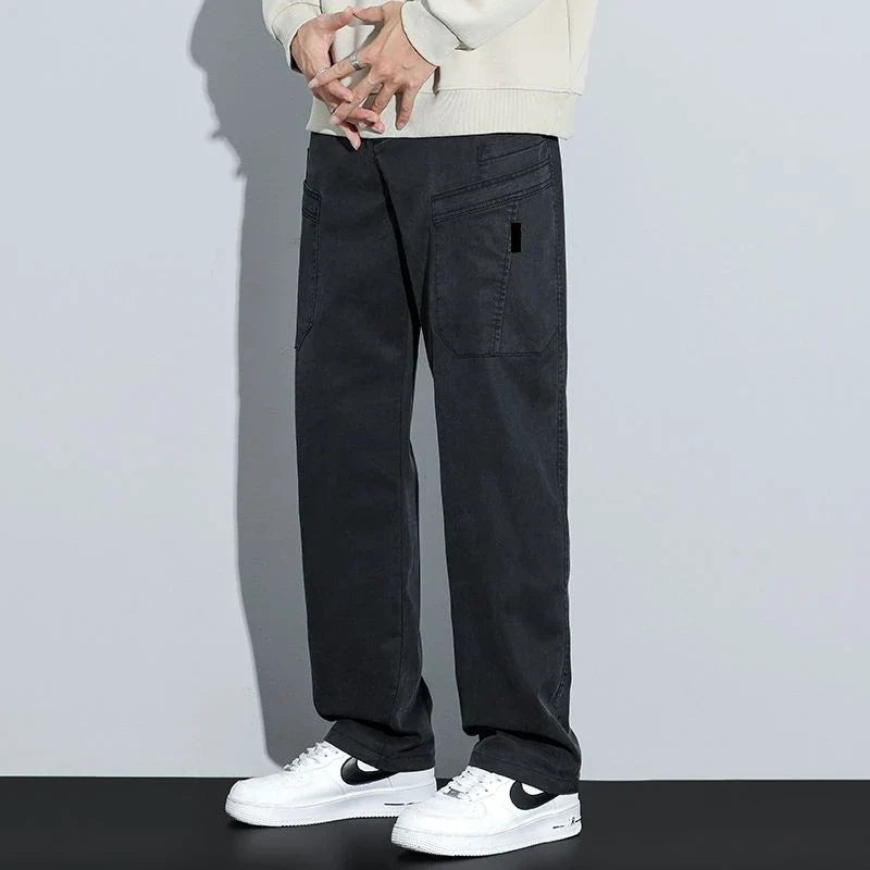 Men's Loose Straight Casual Work Pants 2025 Trendy Multi-Pocket Autumn Winter Workwear YM6106