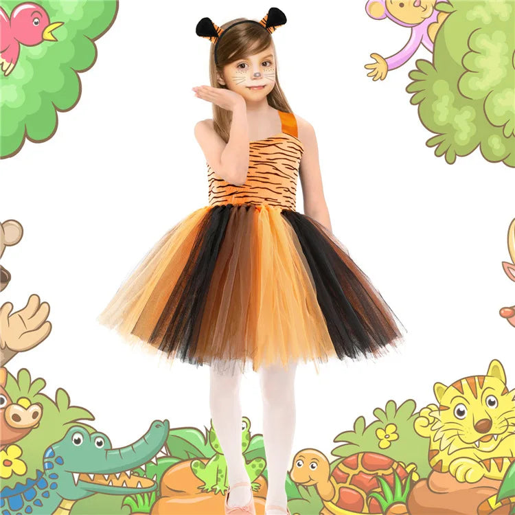 New Tutu Skirt Set Children's Clothing Animal Cos Elk Halloween Clothing Little Cat Mesh Girls' Dress School Performance Dress