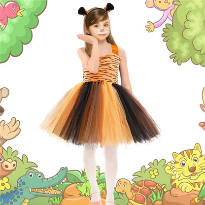 New Tutu Skirt Set Children's Clothing Animal Cos Elk Halloween Clothing Little Cat Mesh Girls' Dress School Performance Dress