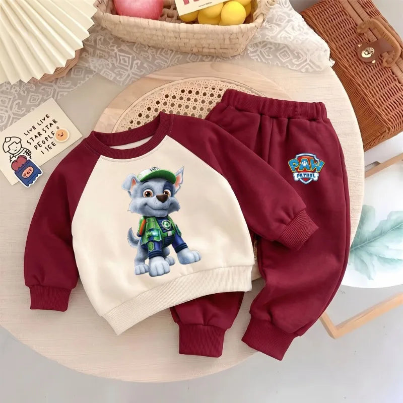 2026 New Paw Patrol Kids Raglan Sweatshirt 2‑Piece Set, Color Block Cartoon Tracksuit for Boys Girls Spring Autumn