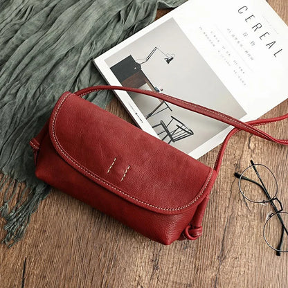 Handmade Retro Soft Cow Leather Women Bag 2026 New Simple Solid Color Shoulder Bags Leisure Ladies Small Messenger Bag