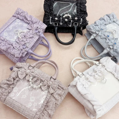 Japanese Sle Lace Trim Painful Bag Small Fraance Sle Handbag Single oulder Satchel Embellied with Button And Pleate...