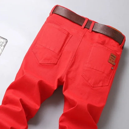 6 Colors New Jeans Men's Stretch Cotton Denim Pants Classic Straight Fashion Fit Autumn Business Casual Trousers Man Clothes