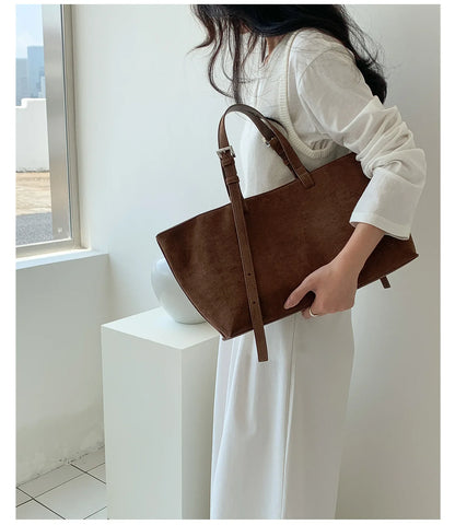 Retro Faux Suede Tote Women Bag Large Capacity Shoulder Bags for Women 2026 Matte Texture Designer Handbags and Purses Shopper