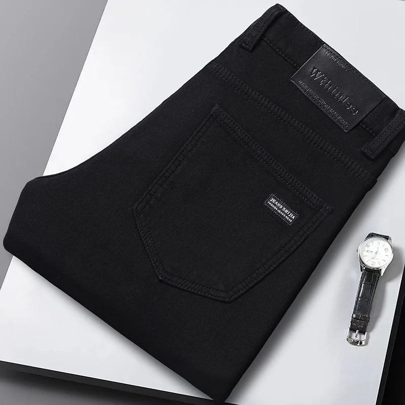 Autumn Black Men Straight Jeans Business Casual Stretch Classic Denim Pants Regular Fit Comfortable Denim Trousers Male
