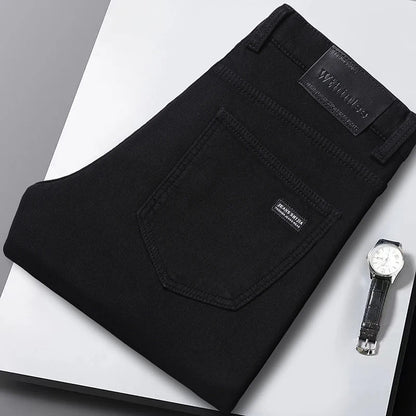 Autumn Black Men Straight Jeans Business Casual Stretch Classic Denim Pants Regular Fit Comfortable Denim Trousers Male