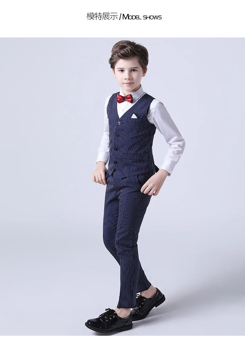 Boys Summer Wedding Suit Kids 1Year Birthday Vest Pants 2PCS Formal Suit Child Party Ceremony Costume Teenager Photography Suit