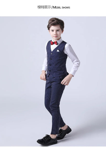 Boys Summer Wedding Suit Kids 1Year Birthday Vest Pants 2PCS Formal Suit Child Party Ceremony Costume Teenager Photography Suit